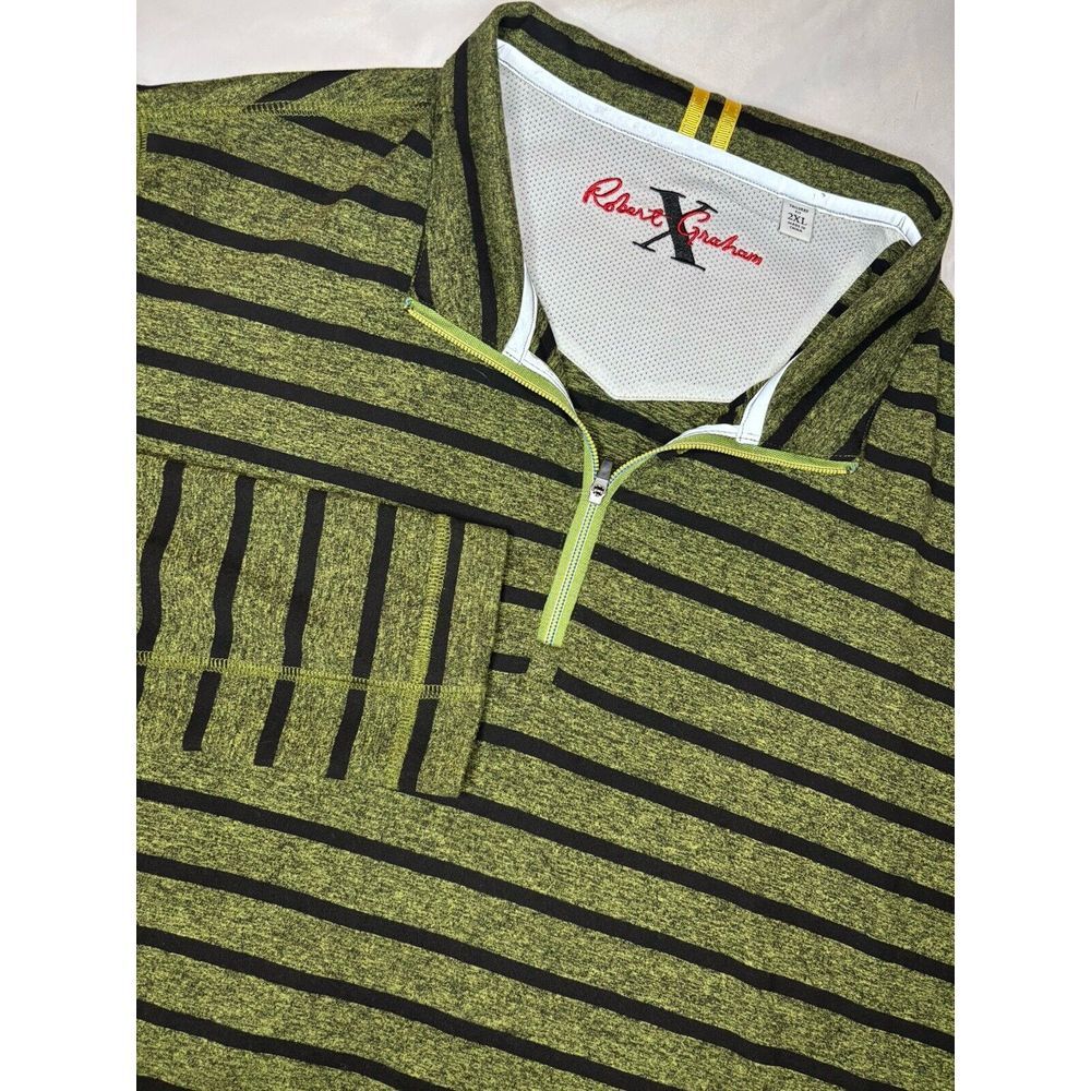 Robert Graham Long Sleeve Quarter Zip Pullover Green Striped Men 2XL XXL Stretch